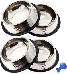 Produktbild von LuxusKollektion Katzen-Halsband und 4er Set Edelstahl Futternäpfe