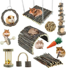 Produktbild von LuxusKollektion Kleintierkäfig Hamster Spielzeug Set Apfelholz Kauspielzeug Leiter Bell Roller