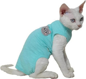 Produktbild von LuxusKollektion Schutzkragen Katzenbody Sphynx Katze OP Kastration Blaugrün L