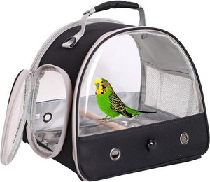 Produktbild von LuxusKollektion Vogelkäfig Transporttasche für kleine Vögel mit Edelstahl-Tablett und Holzstange