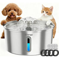Produktbild von LA CUTE Katzen Trinkbrunnen aus Edelstahl mit Fontäne und LED Wasserstandsanzeige 3,2L