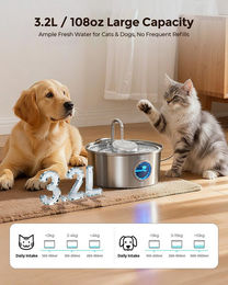 LA CUTE Katzen Trinkbrunnen aus Edelstahl mit leiser Pumpe und Filter 3,2 l – Bild 1 von 4