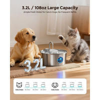 Produktbild von LA CUTE Katzen Trinkbrunnen aus Edelstahl mit leiser Pumpe und Filter 3,2 l