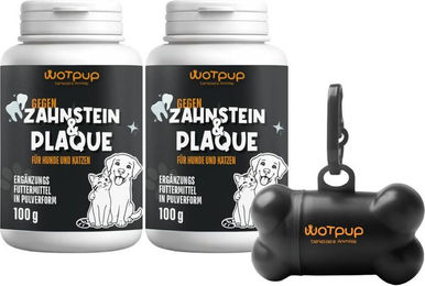 LA.GA Sparset mit Anti-Zahnstein Pulver zur Zahnpflege für Hund und Katze sowie Kunststoff Kotbeutelspender – Bild 1 von 3