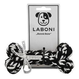 Produktbild von Laboni Bonnie Bone Kauspielzeug aus Baumwolle zur Zahnpflege für Hunde in Schwarz-Weiß