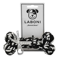 Produktbild von Laboni Bonnie Bone Kauspielzeug aus Baumwolle zur Zahnpflege für Hunde in Schwarz-Weiß