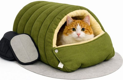 LaCute 2-in-1 Katzenhöhle faltbares Plüschbett für Katzen und kleine Hunde aus Polyester in Grün – Bild 1 von 2