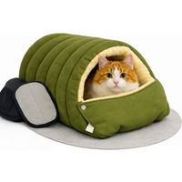 Produktbild von LaCute 2-in-1 Katzenhöhle faltbares Plüschbett für Katzen und kleine Hunde aus Polyester in Grün