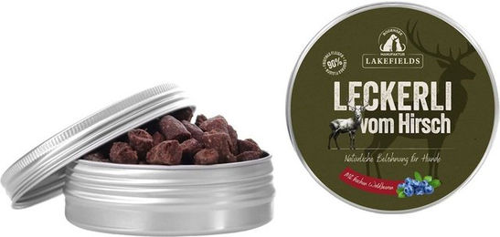Lakefields Hund Leckerli Trockenfleisch Hirsch getreidefrei monoprotein hypoallergen 1000g – Bild 1 von 1