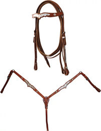 Produktbild von Lakota Reitzaum und Jagdhalskette mit Zügeln aus Leder in Beige und Braun