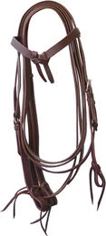 Produktbild von Lakota Western-Pferdezaum aus Leder mit glattem Lederbogen und Zügeln in Braun