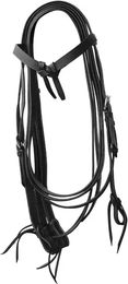Produktbild von Lakota Western-Pferdezaum aus Leder mit glattem Lederbogen und Zügeln in Schwarz