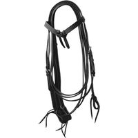 Produktbild von Lakota Western-Pferdezaum aus Leder mit glattem Lederbogen und Zügeln in Schwarz
