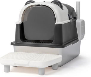 LALAHO Haubentoilette für Katzen aus Edelstahl mit Pedal und Spatel in Panda-Form XL – Bild 1 von 5