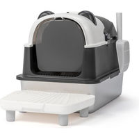 Produktbild von LALAHO Haubentoilette für Katzen aus Edelstahl mit Pedal und Spatel in Panda-Form XL