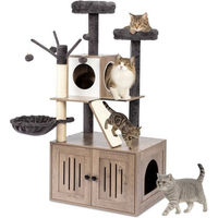 Produktbild von LALAHO Kratzbaum mit Katzenklo Schrank für Katzen, 134,5 cm hoch, mit Liegemulde und Plüschbällen