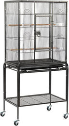 LALAHO Vogelvoliere aus Metall für Wellensittiche Papageien und Nymphensittiche mit Ständer und Rollen Schwarz 64 x 42 x 137 cm – Bild 1 von 5