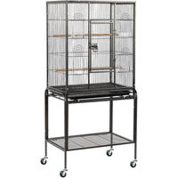 Produktbild von LALAHO Vogelvoliere aus Metall für Wellensittiche Papageien und Nymphensittiche mit Ständer und Rollen Schwarz 64 x 42 x 137 cm