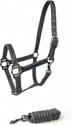 Produktbild von Lami-Cell Classical Halfter und Longiergurt Set für Pferde aus Kunststoff in Schwarz und Grau