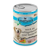 Produktbild von Landfleisch Bio Hundefutter Geflügelherzen und Seelachs für Adult 6x 400g glutenfrei ohne Zucker - 6 x 400 g