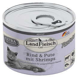 LandFleisch Cat Adult Pastete Rind Pute und Garnele 6x195g Dose - 6 x 195 g – Bild 1 von 3