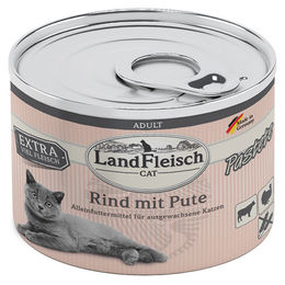 LandFleisch Cat Adult Pastete Rind und Pute Dose 6x195g mit hohem Fleischanteil ohne Farb- und Aromastoffe sowie ohne Konservierungsstoffe - 6 x 195 g – Bild 1 von 4