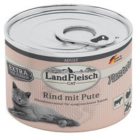 Produktbild von LandFleisch Cat Adult Pastete Rind und Pute Dose 6x195g mit hohem Fleischanteil ohne Farb- und Aromastoffe sowie ohne Konservierungsstoffe - 6 x 195 g