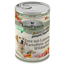LandFleisch Classic Hundefutter Ente mit Lamm, Kartoffeln, Wildapfel und Gartengemüse Stückchen in Sauce, glutenfrei, hoher Fleischanteil, 6 x 400 g - 6 x 400 g – Bild 1 von 2