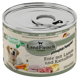 LandFleisch Classic Hundefutter Ente mit Lamm und Kartoffeln Stückchen in Sauce, glutenfrei, 6 x 195 g - 6 x 195 g – Bild 1 von 3