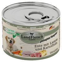 Produktbild von LandFleisch Classic Hundefutter Ente mit Lamm und Kartoffeln Stückchen in Sauce, glutenfrei, 6 x 195 g - 6 x 195 g