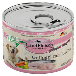 LandFleisch Classic Hundefutter Geflügel mit Lachs glutenfrei und ohne Zucker 6x195 g - 6 x 195 g – Bild 1 von 2
