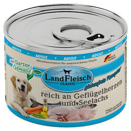 LandFleisch Classic Hundefutter mit Geflügelherzen und Seelachs glutenfrei und ohne Zucker 6x195 g - 6 x 195 g – Bild 1 von 2