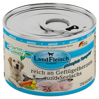 Produktbild von LandFleisch Classic Hundefutter mit Geflügelherzen und Seelachs glutenfrei und ohne Zucker 6x195 g - 6 x 195 g