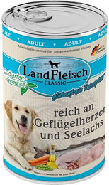 LandFleisch Dog Classic Hundefutter Adult Geflügelherzen und Seelachs glutenfrei ohne Zucker 6x400g – Bild 1 von 2