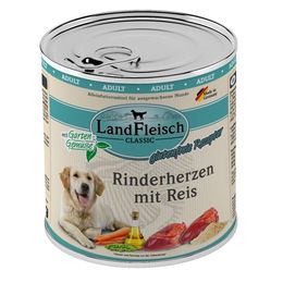 Produktbild von LandFleisch Dog Classic Hundefutter Adult Rinderherzen mit Reis in Sauce glutenfrei und ohne Zucker 6x800g