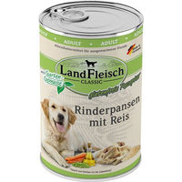 Produktbild von LandFleisch Dog Classic Hundefutter Adult Rinderpansen mit Reis Stückchen in Sauce glutenfrei ohne Zucker 6x400g