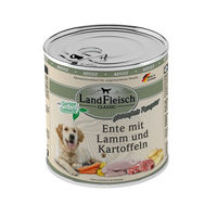 Produktbild von LandFleisch Dog Classic Hundefutter Ente mit Lamm und Kartoffeln Stückchen in Sauce Adult Glutenfrei mit hohem Fleischanteil 6 x 800 g - 6 x 800 g
