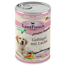 LandFleisch Dog Classic Hundefutter Geflügel mit Lachs für Adult, glutenfrei und ohne Zucker, 6x 400 g - 6 x 400 g – Bild 1 von 2