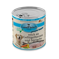 Produktbild von Landfleisch Dog Classic Hundefutter Geflügelherzen und Seelachs mit Gartengemüse glutenfrei ohne Zucker 6x 800 g - 6 x 800 g