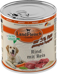 Produktbild von LandFleisch Dog Classic Hundefutter Rind mit Reis Adult glutenfrei und ohne Zucker 6x800g