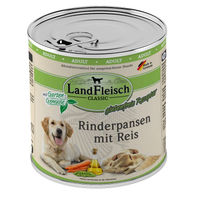 Produktbild von LandFleisch Dog Classic Hundefutter Rinderpansen mit Reis Stückchen in Sauce Adult Glutenfrei Ohne Zucker 6x800g