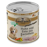 Produktbild von LandFleisch Dog Classic Junior Hundefutter Huhn Ente Kartoffeln Glutenfrei Ohne Zucker 6x800g