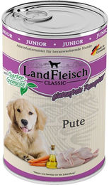 LandFleisch Dog Classic Junior Hundefutter Pute Stückchen in Sauce glutenfrei und ohne Zucker 6x400g – Bild 1 von 2