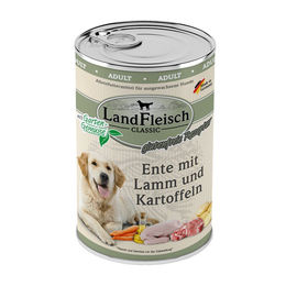 Landfleisch Hundefutter Adult Ente mit Lamm und Kartoffeln Stückchen in Sauce 6x 400 g glutenfrei mit hohem Fleischanteil - 6 x 400 g – Bild 1 von 2