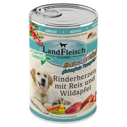 LandFleisch Hundefutter Rinderherzen mit Reis, Wildapfel und Gartengemüse Stückchen in Sauce, glutenfrei und ohne Zucker, 6 x 400 g - 6 x 400 g – Bild 1 von 2