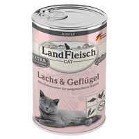 Produktbild von LandFleisch Katzen Nassfutter Adult Stückchen in Gelee Lachs und Geflügel 6 x 400 g - 6 x 400 g