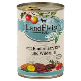 Landfleisch Pur Hundefutter Rind Stückchen in Sauce mit Rinderherz, Reis und Wildapfel 12 x 400 g - 12 x 400 g – Bild 1 von 2