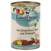 Produktbild von Landfleisch Pur Hundefutter Rind Stückchen in Sauce mit Rinderherz, Reis und Wildapfel 12 x 400 g - 12 x 400 g