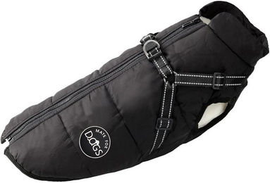 Lapeya Hundemantel Winterjacke mit integriertem Brustgeschirr wasserabweisend gefüttert Schwarz – Bild 1 von 3