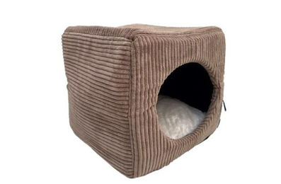 Produktbild von Lebon Katzenhöhle Cubo Kuschelhöhle aus Cord in Braun 40 x 40 cm